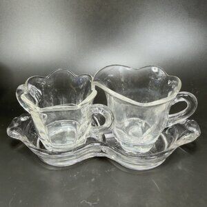 Vintage Duncan Miller Canterbury Clear Glass Cream Sugar Tray Set 3 Crystal VTG